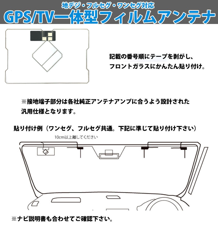 楽天市場 汎用 Gps一体型 フィルムアンテナ 両面テープ1枚付 説明書付 ワンセグ 地デジ フルセグ ａｔ ｚ