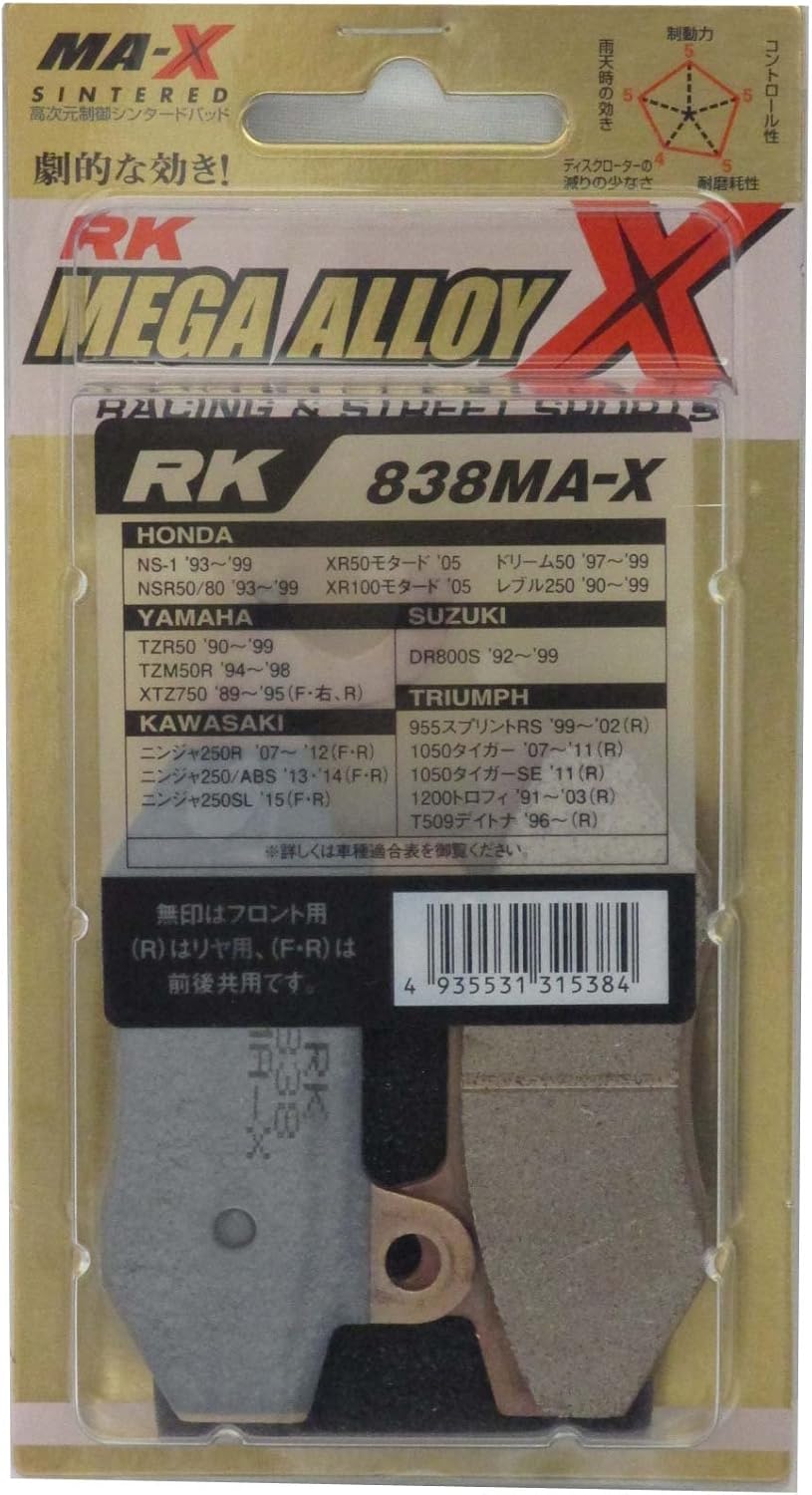 RK ブレーキパッド RK-838 MA-X MEGA ALLOY X MAX メガアロイ/00-5500 NS-1 XR50モタード TZR50 DR800S ニンジャ250