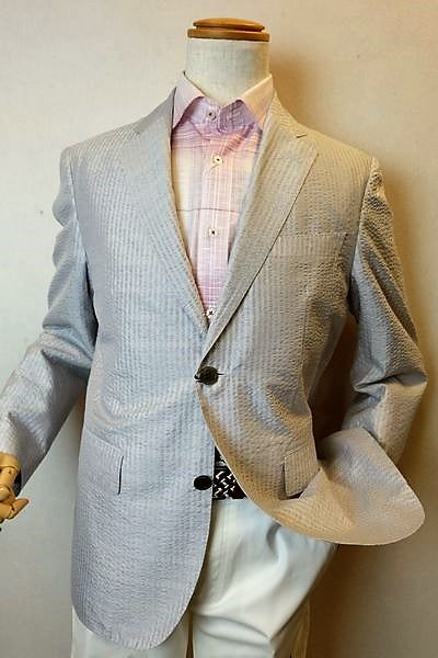 【セール５０％ＯＦＦ】 ジーゲラン 【テーラードジャケット】【春夏アウトレット現品限り品】【メンズウェア】【絹100％】【シアサッカー】【ジーゲラン服】 シルク１００％シアサッカージャケット グレー GEEGELLAN｜フォーシーズン・ギャラリー