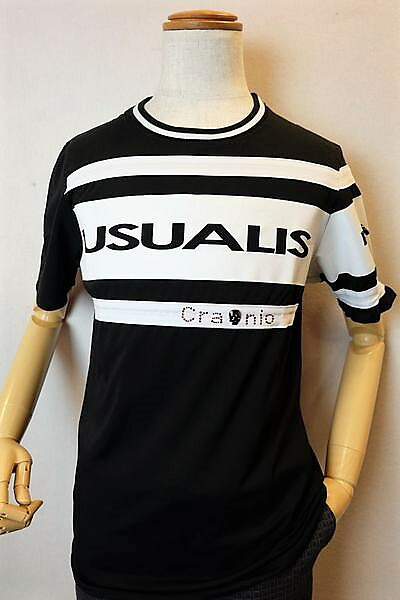 【大売り出し３５％ＯＦＦ】 ウザリス USUALIS 【半袖Ｔシャツ】【春夏はたご屋界面品】【イタリア製】【スワロフスキー】【カットソー】【メンズウェア】 ロゴタイプ伸ばすこと半袖Ｔシャツ 黒いこと