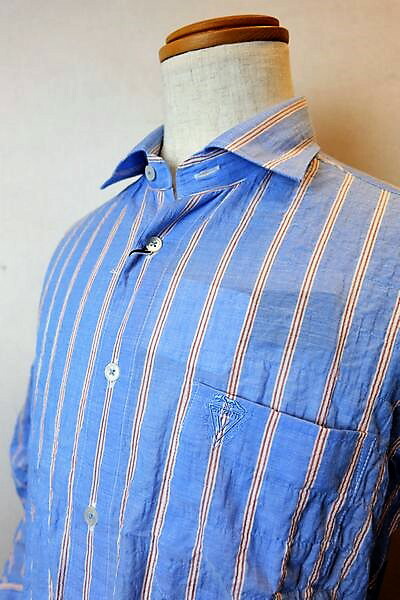 【セール60%OFF】 カリーニ 【カジュアルシャツ】【春夏アウトレット現品限り品】【メンズウェア】【ボタンダウンカラー】【カリーニ服】 楊柳ストライプシャツ ブルー carini