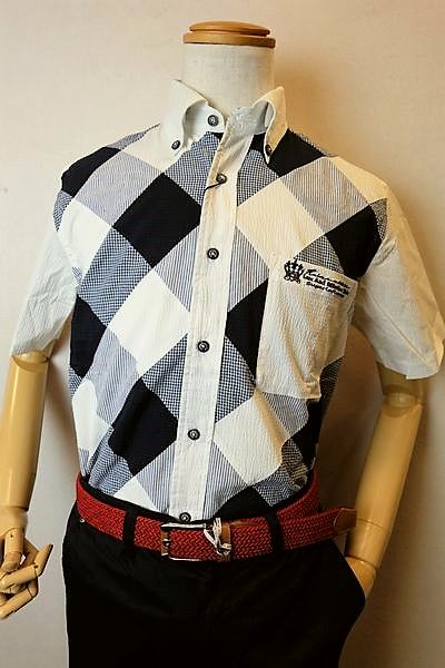 【セール６０％ＯＦＦ】 カプリ 【半袖シャツ】【春夏アウトレット現品限り品】【メンズウェア】【ボタンダウンシャツ】【カプリ服】 アーガイル切り替え半袖シャツ ホワイト CAPRI
