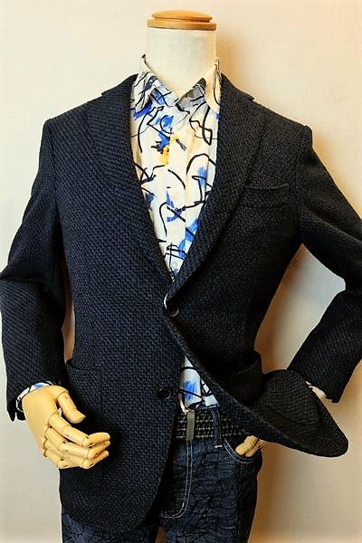 【セール３５％ＯＦＦ】 ロンナー LONNER 【テーラードジャケット】【秋冬アウトレット現品限り品】【メンズウェア】【ロンナー紳士服】 起毛織り柄ハオリジャケット ブルー｜フォーシーズン・ギャラリー