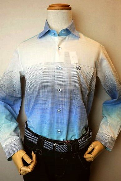 【セール５０％ＯＦＦ】 アンジェロ ANGELO 【カジュアルシャツ】【春夏アウトレット現品限り品】【メンズウェア】【オーストリア製生地】【GETZNER】【アンジェロ服】 オーストリア製綿麻生地ワイドカラーシャツ ブルー