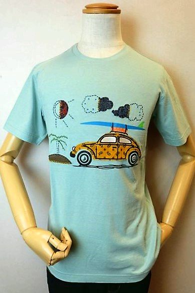 【セール５０％ＯＦＦ】 アルコットヒル Alcott hill【半袖Ｔシャツ】【春夏アウトレット現品限り品】【メンズウェア】【スラブ生地】【カットソー】【アンジェロ】【 アルコットヒル服】 ハンドメイド刺繍柄スラブ半袖Ｔシャツ ミントグリーン