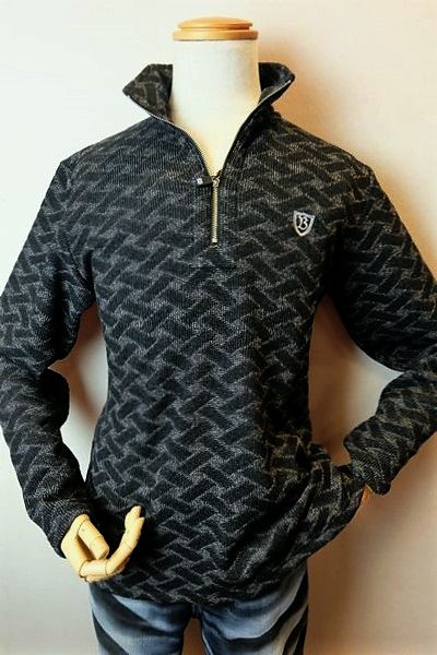 【セール50%OFF】 コードビー CODE:B 【ロングTシャツ】【秋冬アウトレット現品限り品】【メンズウェア】【カットソー】【網柄ニット】【裏起毛】【バラシ】【コードビー服】 網柄裏起毛ニットZIPロングTシャツ ブラック|フォーシーズン・ギャラリー