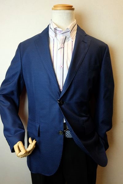【セール３５％ＯＦＦ】 アンジェロ ANGELO 【テーラードジャケット】【春夏アウトレット現品限り品】【メンズウェア】【シルク100%】【アンジェロ服】 シルク100%一枚仕立てジャケット ネイビー