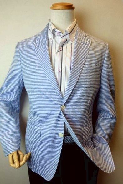 【セール３５％ＯＦＦ】 アンジェロ ANGELO 【テーラードジャケット】【春夏アウトレット現品限り品】【メンズウェア】【シルク100%】【アンジェロ服】 シルク100%一枚仕立てジャケット サックスブルー｜フォーシーズン・ギャラリー