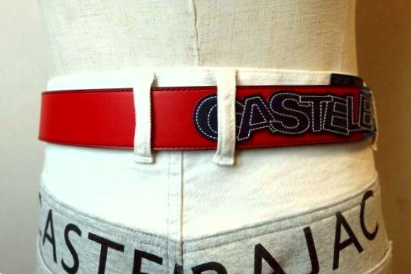 【割引き販売３０％ＯＦＦ】 カステルバジャック CASTELBAJAC 【なめし革胴締め】【秋冬逃げ路現品区分線品】【メンズ胴締め】【カステルバジャック服＆御徒面子】 うつり変わりロゴタイプ胴締め 赤いこと ベルト・サスペンダー-バッグ・小物・ブランド雑貨