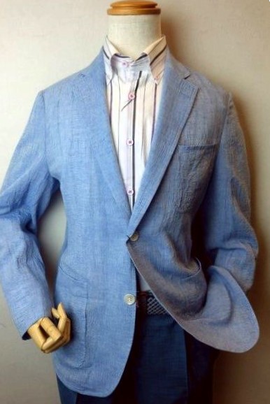 【大売り出し５０％ＯＦＦ】 アンジェロ ANGELO 【上衣】【春夏逃げ道現品境界線品】【メンズウェア】【綿麻】【ヤナギの木】【アンジェロ服】 一枚仕立て綿麻ヤナギの木上衣 サキソフォン青味