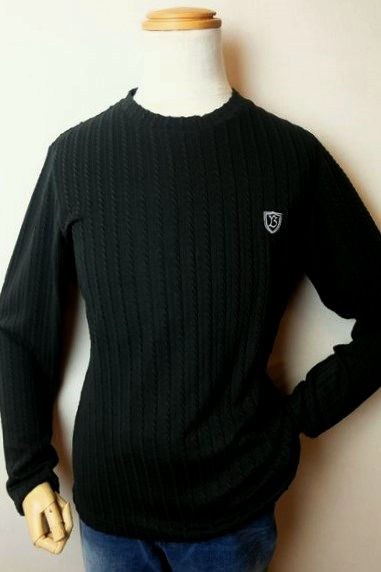 コードビー CODE:B 【ロングＴシャツ】【オールシーズン定番品】【メンズウェア】【カットソー】【ニットロンＴ】【バラシ】【コードビー服】 ストライプ織り柄ニットロングＴシャツ ブラック