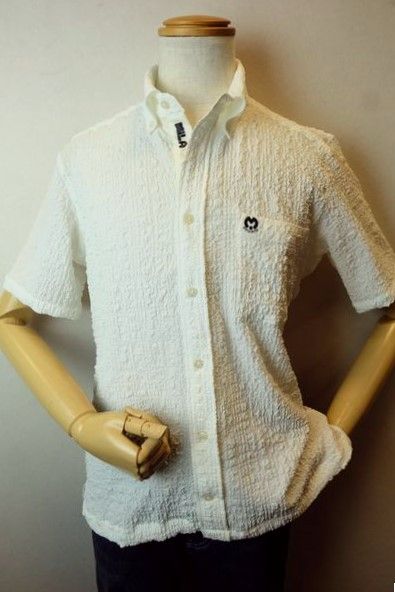 【セール50%OFF】 ミラショーンスポーツ mila schon 【半袖シャツ】【春夏アウトレット現品限り品】【メンズウェア】【リップル生地】【ボタンダウンカラー】【ミラショーン服】 リップルストレッチ半袖シャツ ホワイト|フォーシーズン・ギャラリー