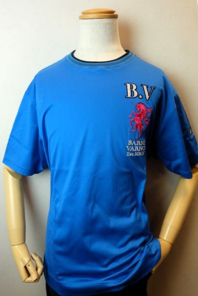 大売り出し５０％ＯＦＦ バーニヴァーノ BARNIVARNO 半袖Ｔシャツ 春夏逃げ道現品区分け品 メンズウェア カットソー バーニヴァーノ服 ロゴタイプ＆ユニ玉蜀黍刺しゅう柄半袖Ｔシャツ 青色
