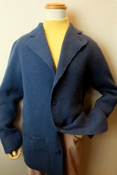 ラウラフェリーチェ LauraFelice 【日本製カシミヤ100%ニットジャケット】 秋冬パターンオーダー承り品 メンズウェア ラウラフェリーチェ服 日本製カシミヤ100%ニットジャケット ブルー ５ゲージ