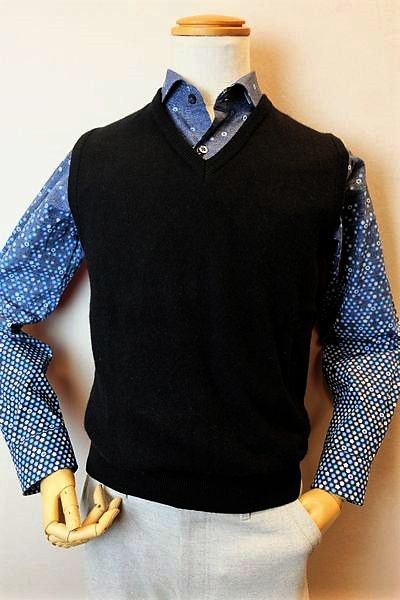 【セール３５％ＯＦＦ】 アンジェロ ANGELO 【日本製カシミヤベスト】【秋冬定番品】【メンズウェア】【カシミヤ100％】【ニットベスト】【アンジェロ服】 カシミヤ100％ニットベスト ブラック