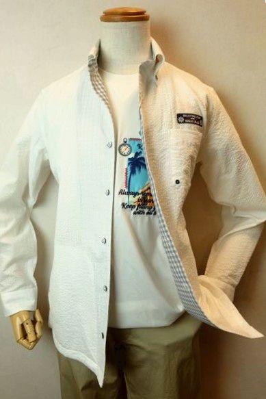 セール50%OFFスペシャルプライス ヴィンチ VINCI シャツジャケット 2026春夏新作 メンズウェア ヴィンチ服 シアサッカーシャツジャケット ホワイト|フォーシーズン・ギャラリー