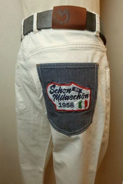 ショーン・バイ・ミラショーン milaschon ジーンズ ２０２６春夏新作 メンズウェア ストレッチジャージデニム ミラショーン服 切り替えロゴ刺繍ストレッチジーンズ ホワイト