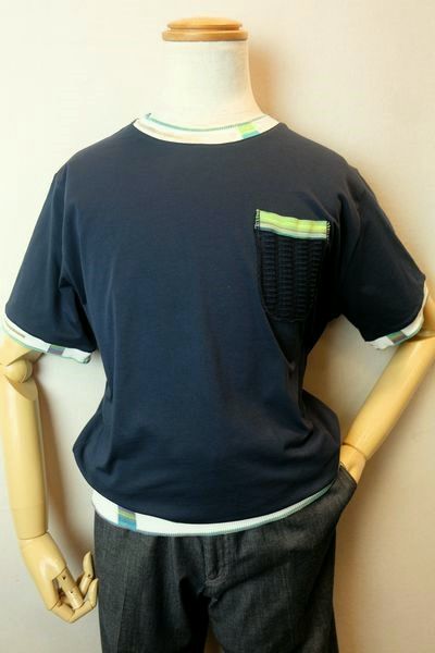セール３０％ＯＦＦ ＢOB ボブ 半袖Ｔシャツ ２０２６春夏新作 メンズウェア インポート イタリア製 カットソー BOB服 ニットリブ＆ポケット付き半袖Ｔシャツ ネイビー｜フォーシーズン・ギャラリー