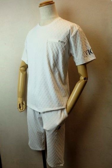 ビオラ VIOLA 半袖Ｔシャツ 二分の一ズボン下 上下書き割り ２０２６春夏新作 メンズウェア ベア天竺 カットソー ビオラ服 デザインジャガード半袖Ｔシャツ＆二分の一ズボン下上下書き割り 白いこと