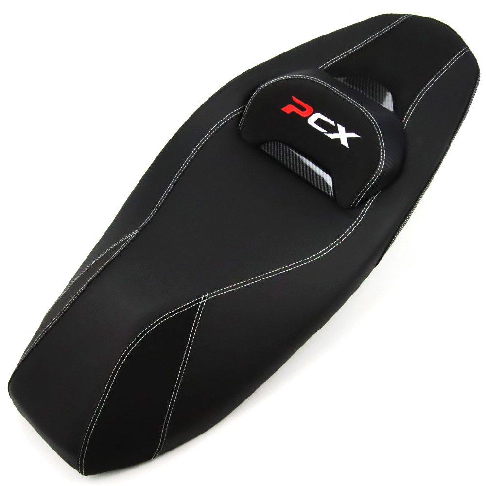 ホンダ対応 PCX125/150/160(JF81/JF84/KF30/JK05/JK06/KF47)用 レザー調座面＆カーボン調 カスタム シート完成品 刺繍ロゴ (トクトヨ)Tokutoyo