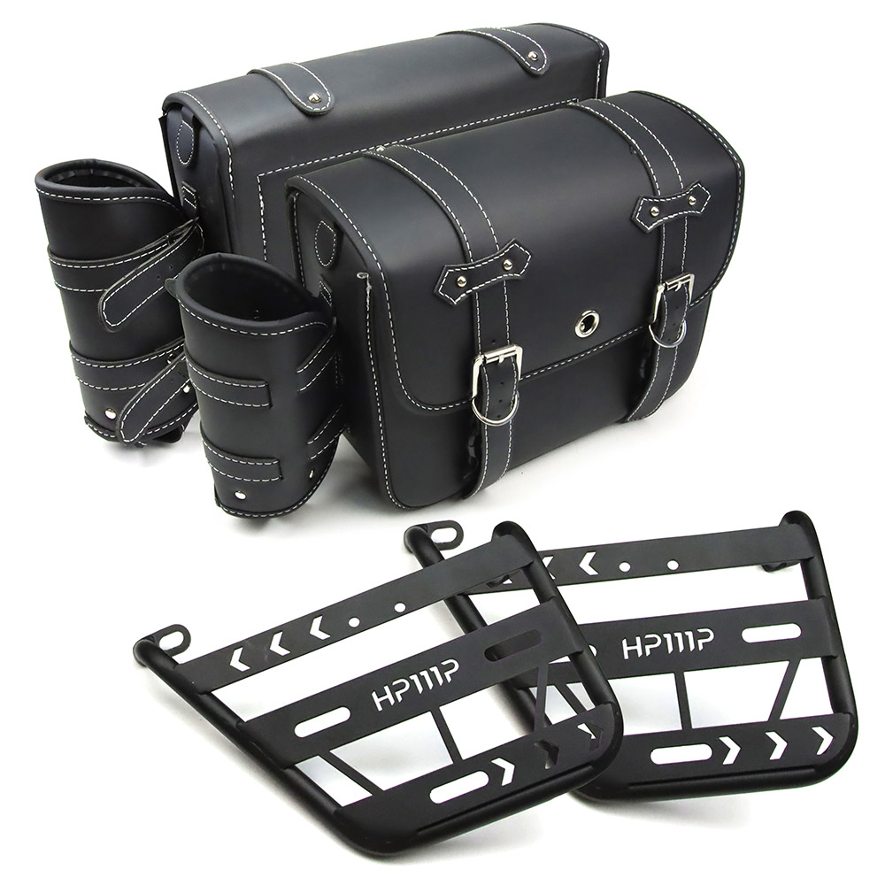 CC110 スーパーカブ 50/110 Cross Cub サイドバッグ サドルバッグ 大容量15L ドリンクホルダー付属 小物収納 取付ブラケット付き 防水 耐久性 ブラック 左右セット