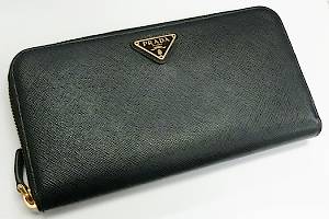 【菊地質店】【中古】PRADA プラダ SAFFIANO TRIANG ラウンドジッパー 紙入れ【貨物輸送無料】【一六銀行下位区分】【smtb-TK】＜01-6＞