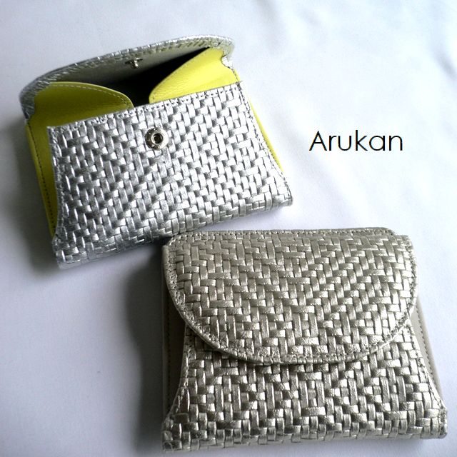 ARUKAN アルカン 財布 二つ折り財布 メッシュ型押し レザー パネロ 1415-672 シルバー ゴールド
