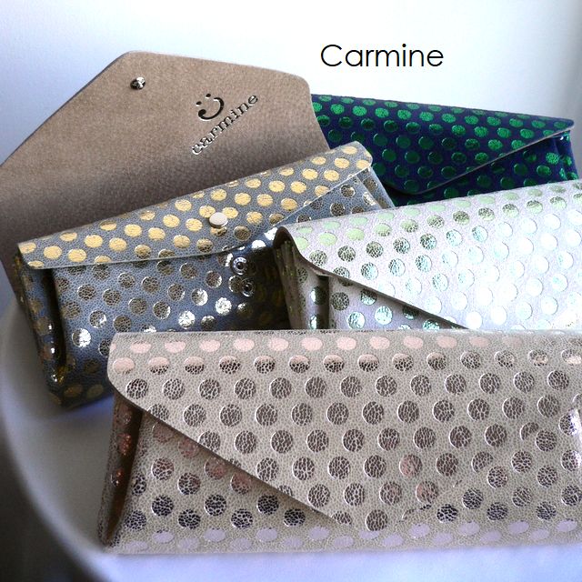 ノベルティ carmine カーマイン 水玉 リトルドット 箔押し レザー ロングウォレット 長財布 LWLD ゴールド/グリーン/ピンク/ベージュ