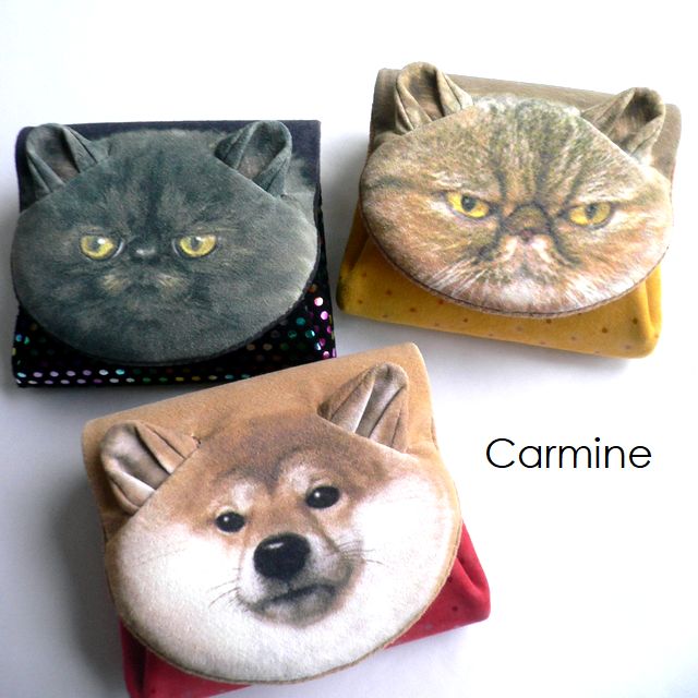 carmine カーマはたご屋 アニマルフェイス なめし革 ミニウォレット 折り銭入れ MWAF 猫/猫/飼い犬/猫/黒猫/柴犬