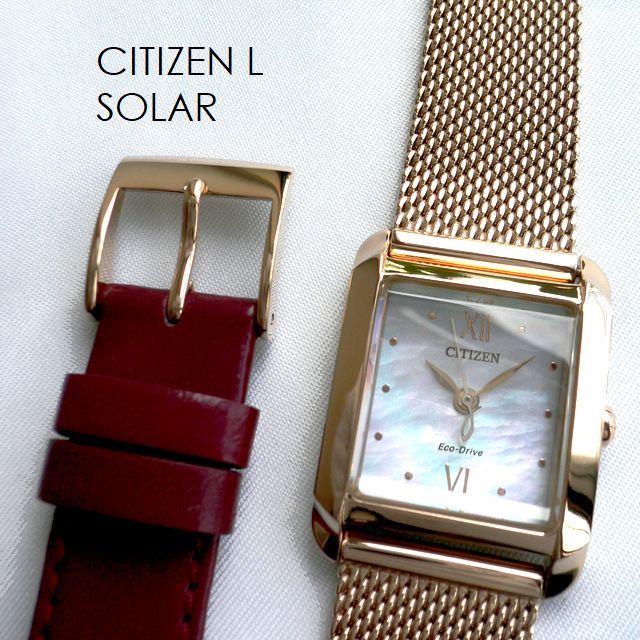 ノベルティプレゼント【クーポン対象外】 CITIZEN L シチズン エル SQUARE メッシュバンド 替えバンド付き ソーラー 腕時計 EW5593-64D ウォームゴールド レッド 27,885円