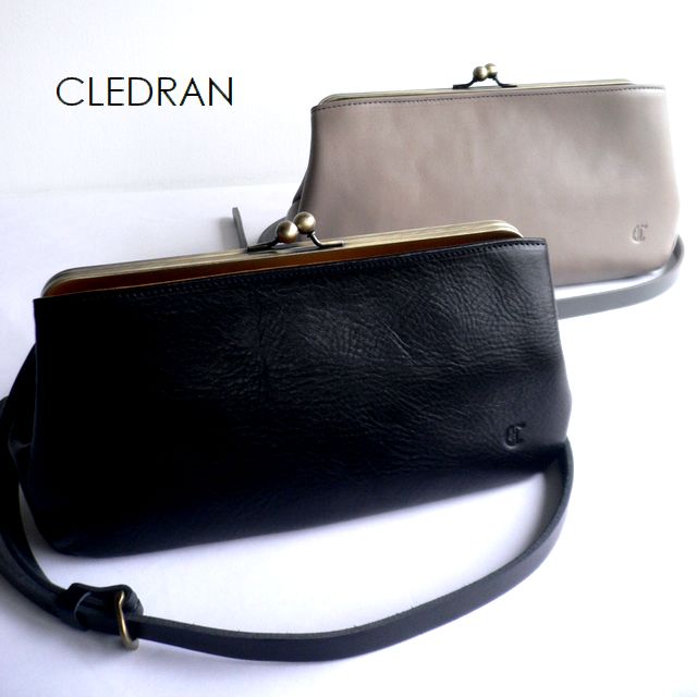 レザークリームプレゼント クーポン対象外 クレドラン CLEDRAN バッグ ポシェット がま口ショルダーバッグ CL2542 NOM グレー ブラック