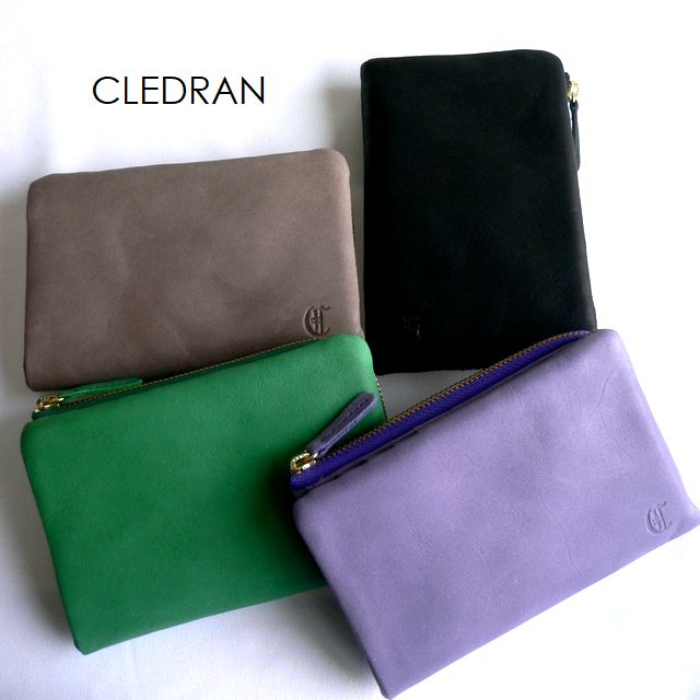 レザークリームプレゼント クーポン対象外 CLEDRAN クレドラン 財布 レザー 折り財布 CL3686 RON WALLET グリーン パープル グレージュ ブラック 14,850円