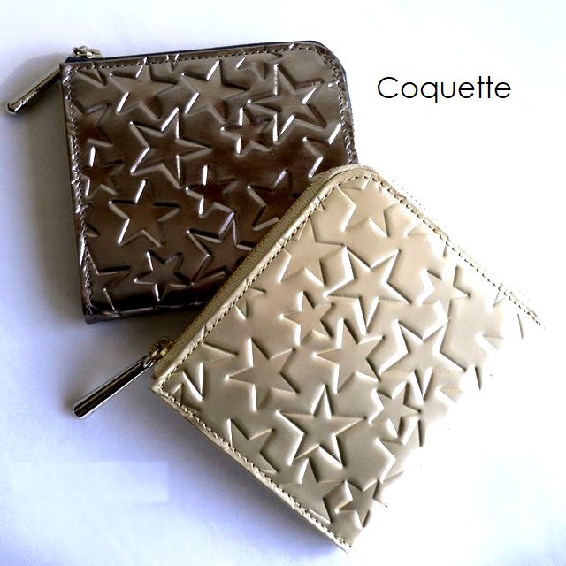 レザークリームプレゼント coquette コケット 財布 星柄 スター型押し 折り財布 LZIP S G0173 ETOILE ゴールド/ダークシルバー｜Ac-Lounge