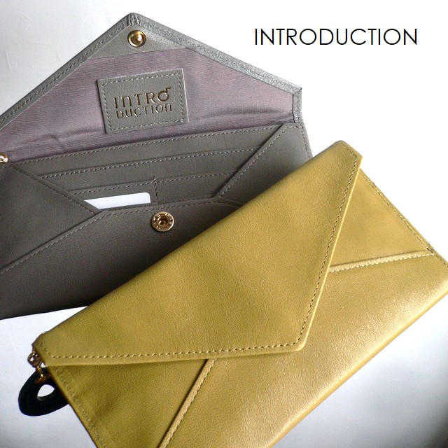ノベルティ  INTRODUCTION イントロダクション 長財布 薄マチ レザーウォレット SALUTE サルーテ 1501-420 イエロー/ブルー/グレージュ