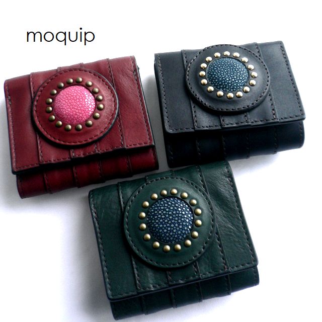 レザークリームプレゼント  moquip モキップ ガルーシャ ステアレザー 折り銭入れ WLG06244 WLGB06250 ぶどう酒/緑であること/黒いこと