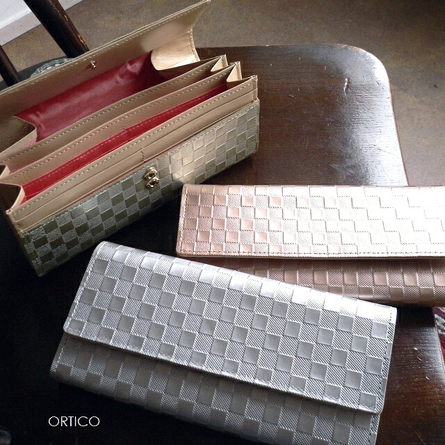 ノベルティ ORTICO オルティコ 長財布 モザイク型押し エナメル レザー ギャルソンウォレット OR-0036KO MOSAIC ピンクゴールド/シルバー/ゴールド｜Ac-Lounge