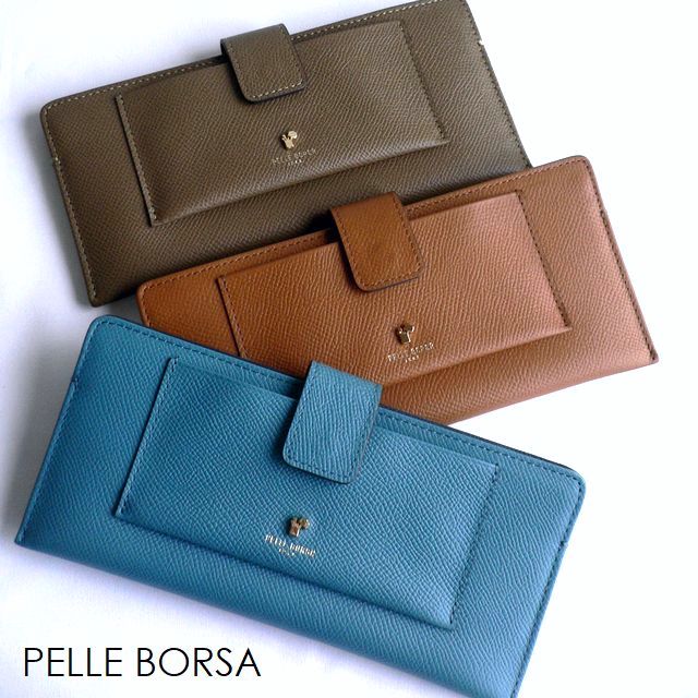 10％offクーポン PELLE BORSA ペレボルサ 長財布 フレンチカーフ レザー ウォレット 3303 French Calf Goods キャメル ブルー トープ