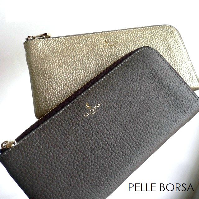 10％offクーポン PELLE BORSA ペレボルサ 長財布 レザー L字ファスナー ウォレット 4718 4785 Reinette イエロー/トープ/グレー/ピンク/ブルー/ゴールド