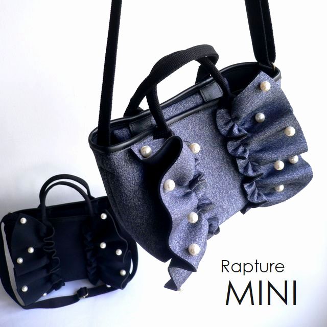 【Rapture ラプチャー】バッグ ダイバー素材 ネオプレン ネイプルズ ラッフル トートバッグ ボールパール- スタッズ MINIサイズ TT288BAPMINI インディゴ ブラック グレー ミント