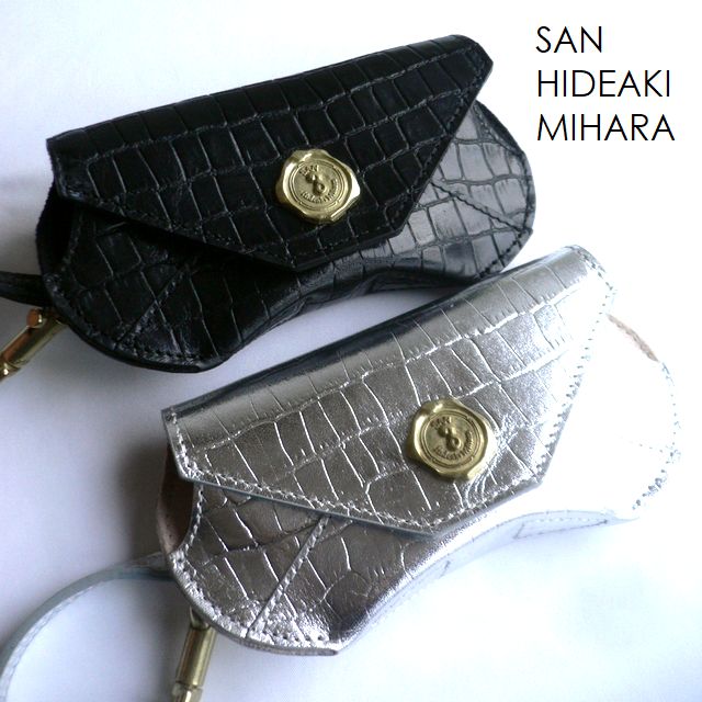 SAN HIDEAKI MIHARA サンヒデアキミハラ 眼鏡 メガネケース クロコ型押し 牛革 EWCSCCK グレージュ ブラック