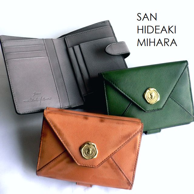 SAN HIDEAKI MIHARA サンヒデアキミハラ ゴート 山羊革 2つ折り 折り財布 ミニウォレット SFO-MGN SFO-CON キャメル グリーン グレー ゴールド シルバー