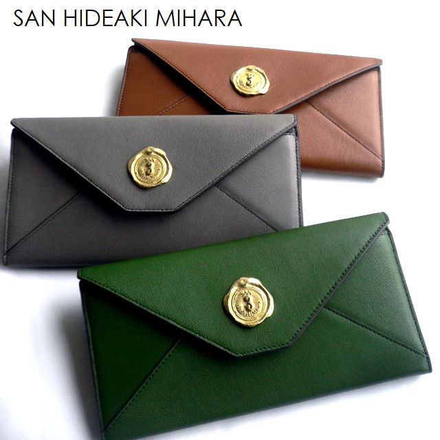 ノベルティ SAN HIDEAKI MIHARA サンヒデアキミハラ 野羊革 バフィング工業皆無ひな形 給仕 レターウォレット 長金入れ SIF-MGN 赤銅色 緑であること 薄墨色 黒いこと