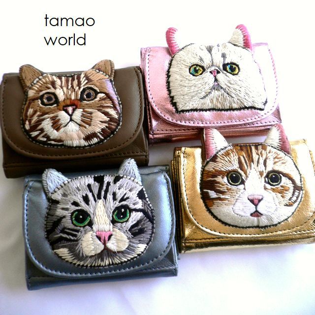 円 人気 レザークリームプレゼント Tamao World 折り財布 猫 ネコ ねこ ミニ財布 3233 3234 3235 3111 2909 2911 2907