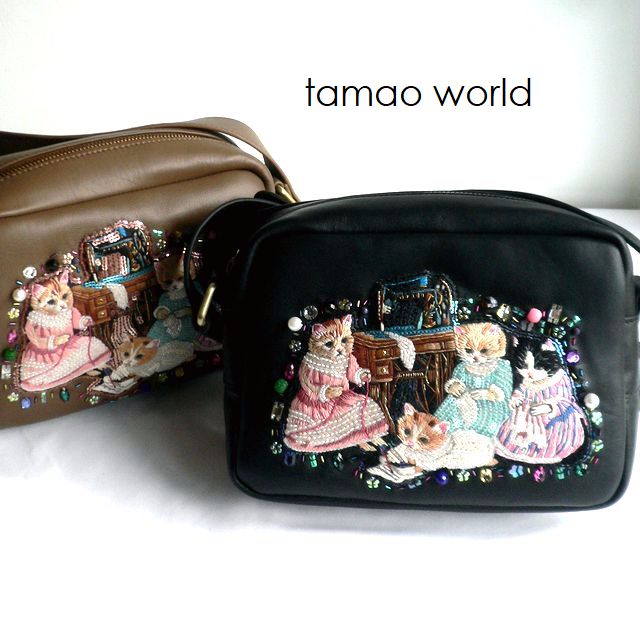 tamao world タマオワールド 御徒面子 猫 猫 ねこ ショルダーバッグ SEWING SISTERS CATS SHO 3958 4029 黒いこと 赤銅色