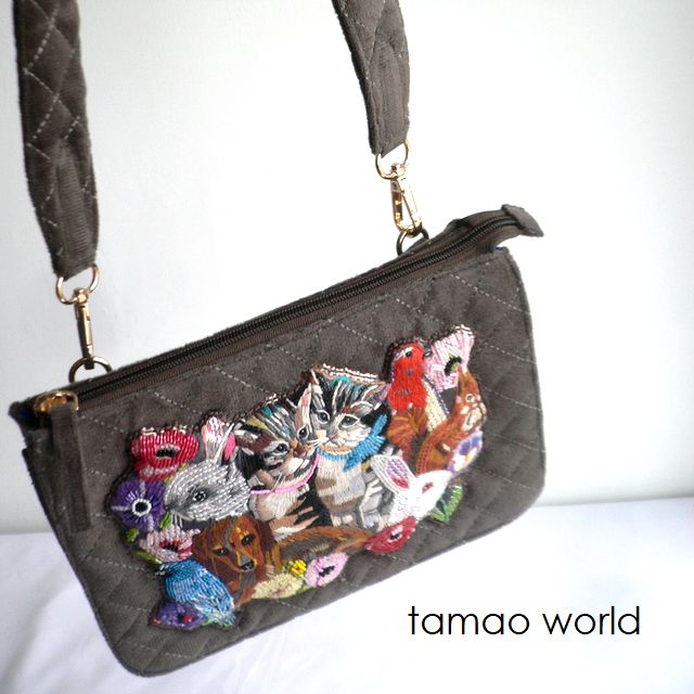 tamao world タマオワールド NATHALIE LETE ナタリーレテ キルティング 刺しゅう ショルダーバッグ SHO3933 猫  猫 家兎 飼い犬 栗鼠 乳くさい飛禽 花柄 毛の荒物