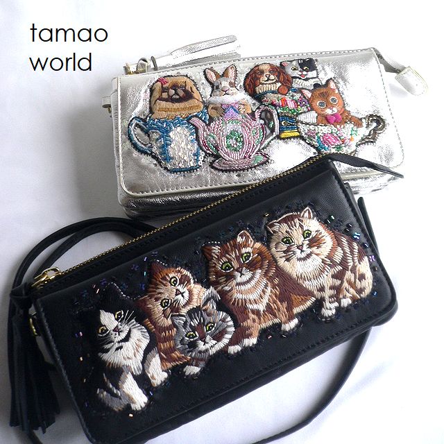 tamao world タマオワールド ショルダーバッグ 銭入れ お銭入れポシェット  SHO3481 SHO3657 SHO3762 SHO3846 猫 猫 犬 飼い犬 家兎 黒いこと 赤銅色 しろがね色