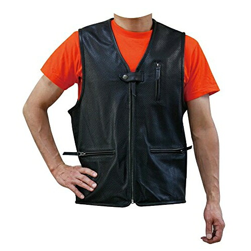 【セール 30%OFF】 モトフィールド Cow Leather Puncing Vest 牛革 パンチングベスト MF-LT005P ブラック|ライダーズプラザアクト店