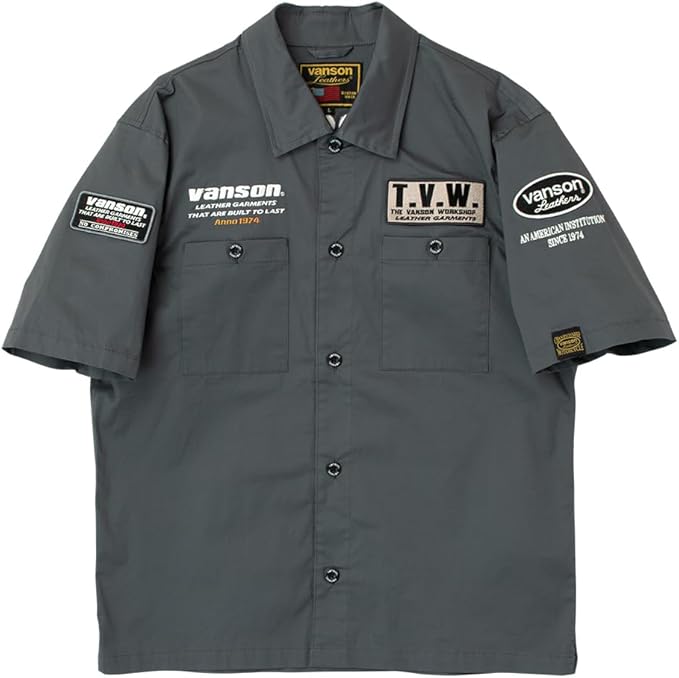【在庫あり 即納】VANSON バンソン SVS2606S コットン ワークシャツ グレイ/ホワイト COTTON WORK SHIRT　GRAY