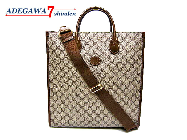 グッチ（GUCCI）★インターロッキングG・GGスプリーム&times;レザー・ミディアム トート バッグ・ショルダー付・2WAY・ベージュ/ブラウン・674155・メンズ★未使用～新品同様品■アデ川質店 新田店■【質屋出店】【中古】｜アデ川質店　新田店