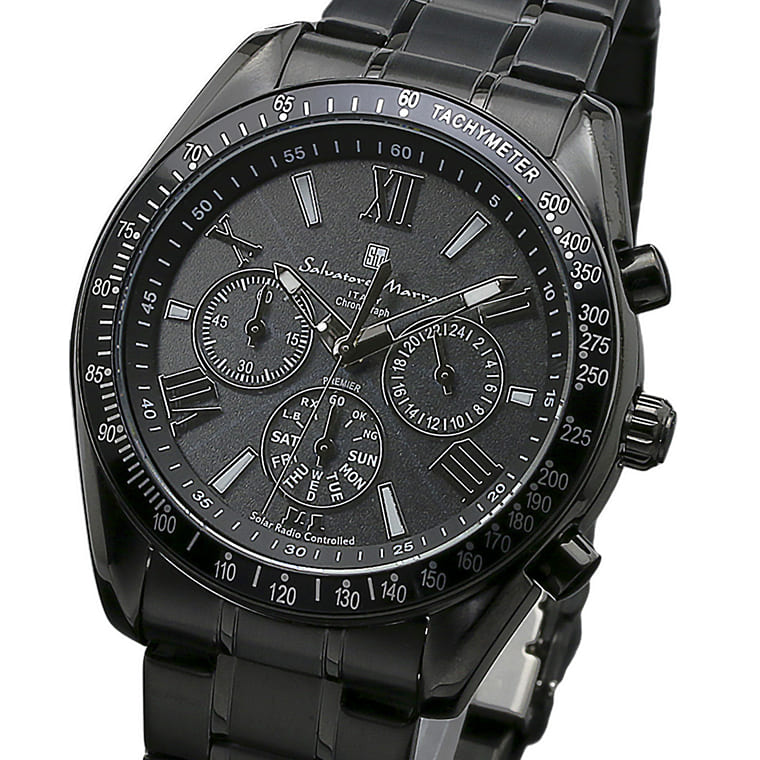 Salvatore Marra 腕時計 メンズ SM15116 BKBKSV クオーツ クロノグラフ 5気圧防水 ソーラー電波 ケース経 42ｍｍ